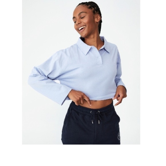 COTTON ON BODY WOMEN'S POLO LONG SLEEVE TOP BLUE SIZE S - Picture 2 of 6